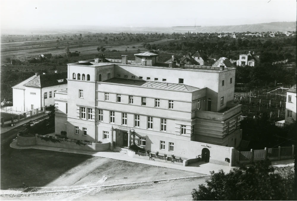 Aerial view of the building